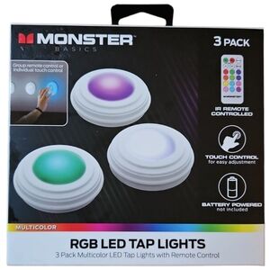 Multicolor LED Tap Lights with Remote Control, Set Of 3, New In Box
